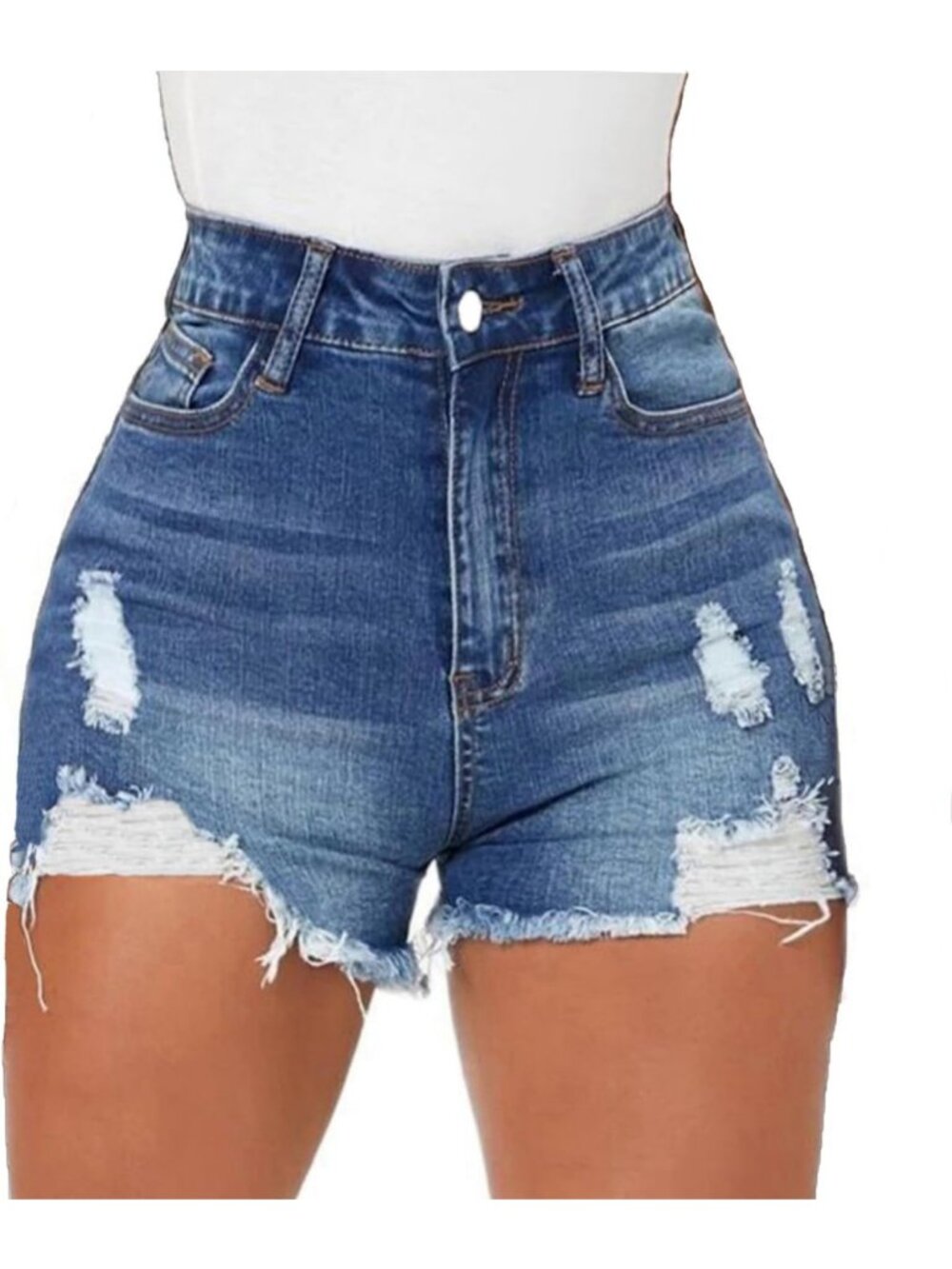 High-Waisted Skinny Stretchy Denim Shorts for Women - Casual Summer Frayed